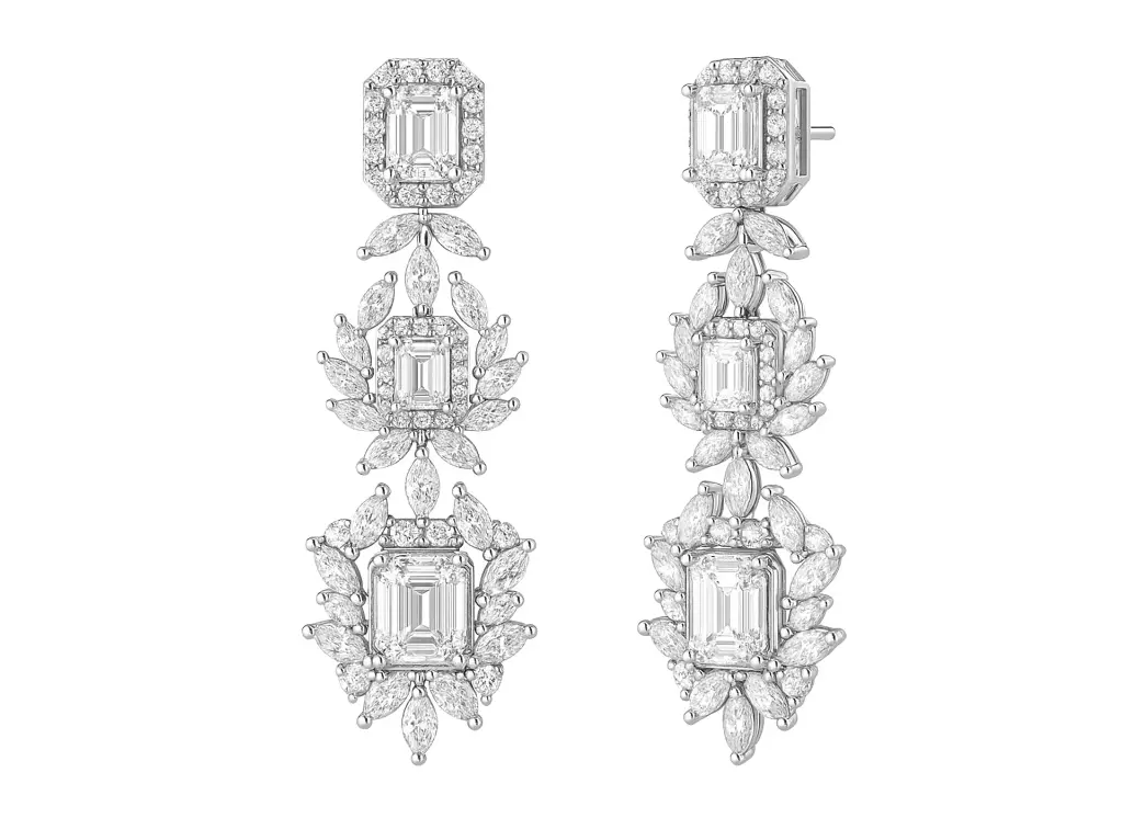 STELLARA — Emerald and marquise cut diamond chandelier earrings
