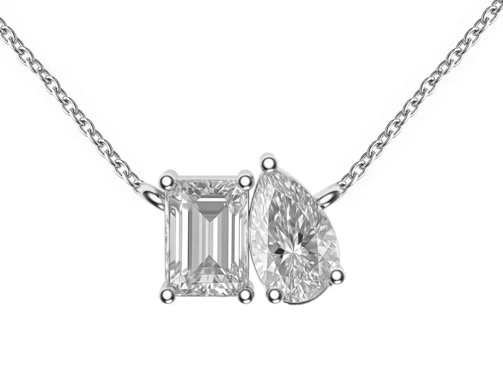 DYMERA — Emerald and pear-cut diamond Toi et Moi pendant