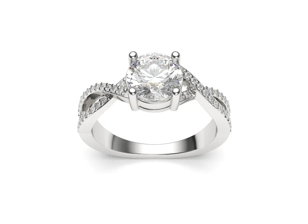 A solitaire ring with pavé stones flowing along the curved shank - VR87803