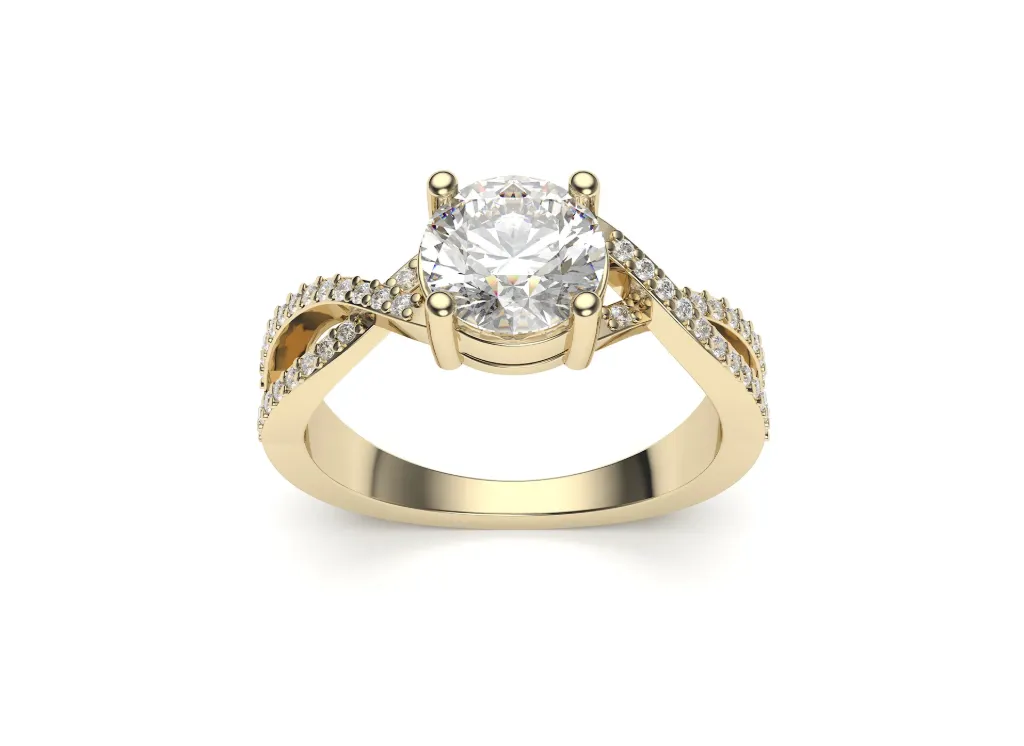 A solitaire ring with pavé stones flowing along the curved shank - VR87803