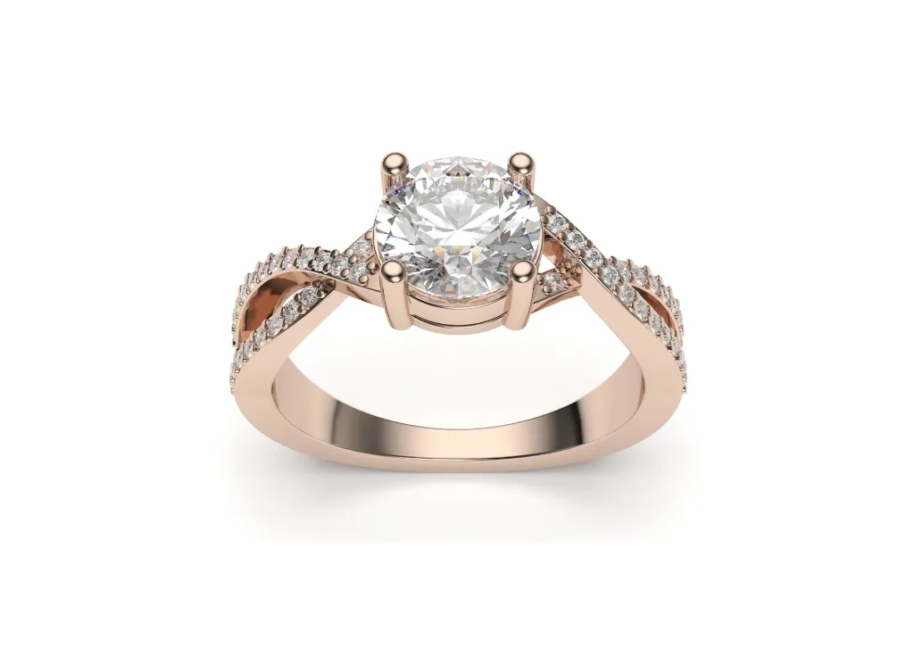 A solitaire ring with pavé stones flowing along the curved shank - VR87803