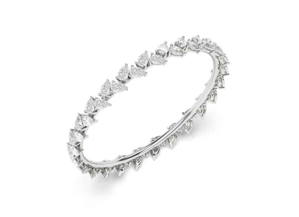 PETRALIA - single line pear-shaped diamond eternity bangle with openable lock-VB1020 (White)