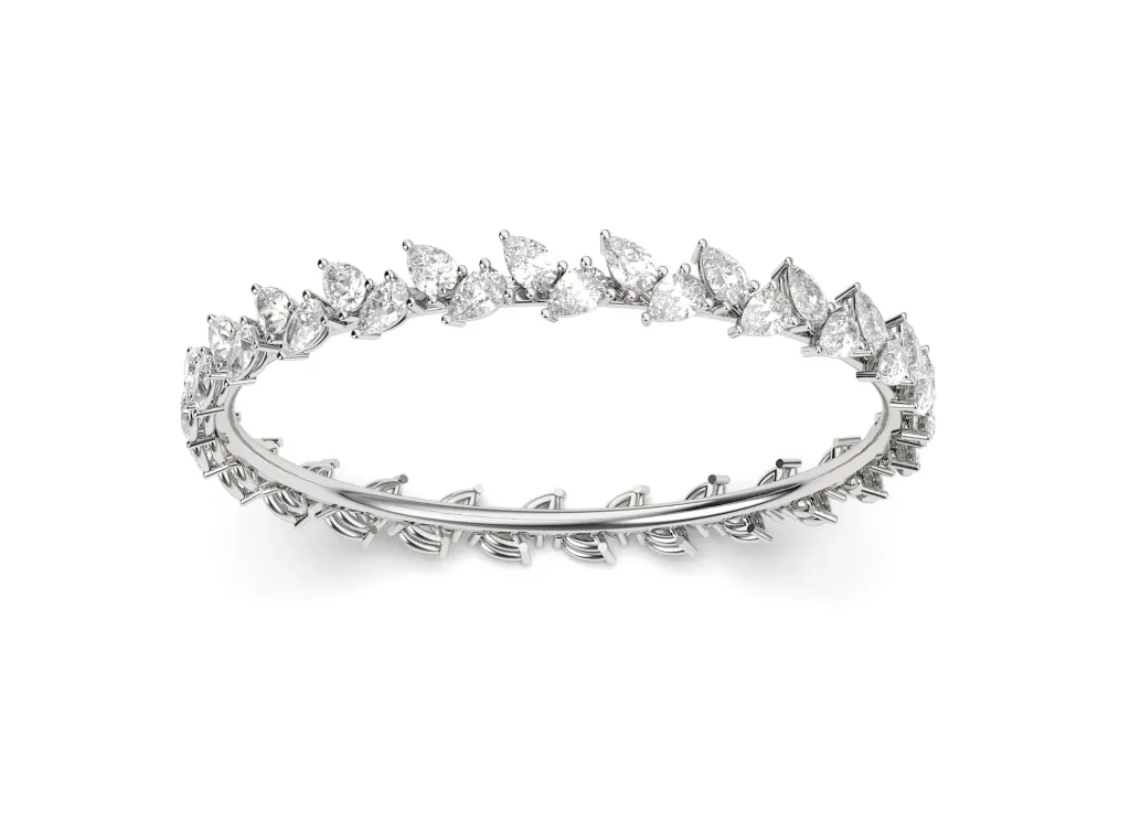 PETRALIA - single line pear-shaped diamond eternity bangle with openable lock-VB1020 (White)