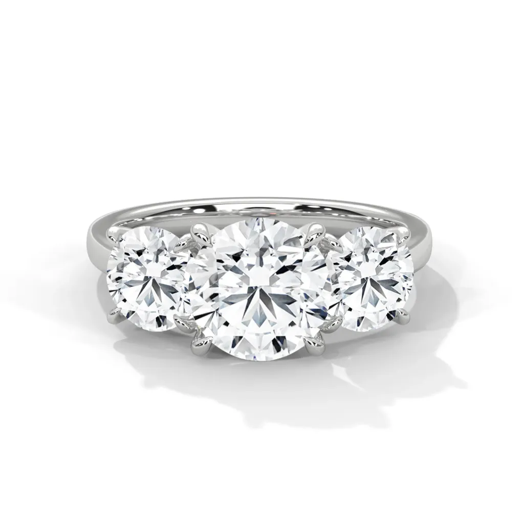 Brienne - three stone "V" shaped prong solitaire ring - VR87886 (White)
