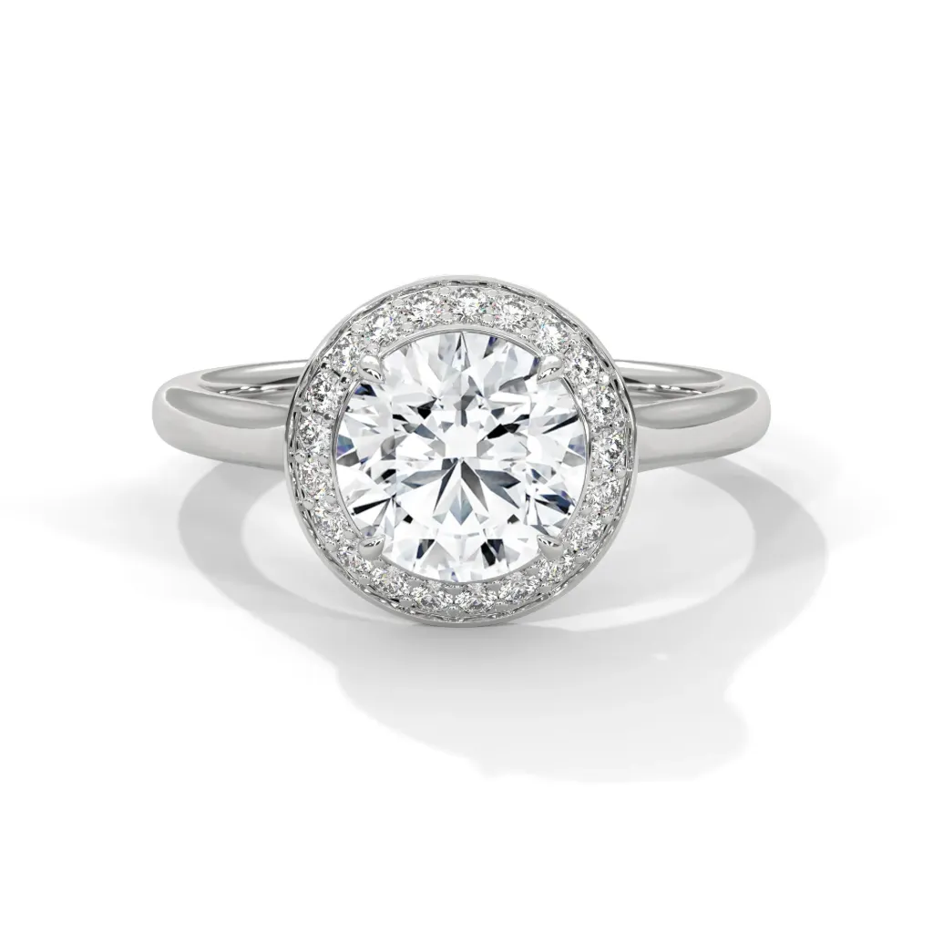 Calista - solitaire ring with a halo of pave set diamonds - VR87887 (White)