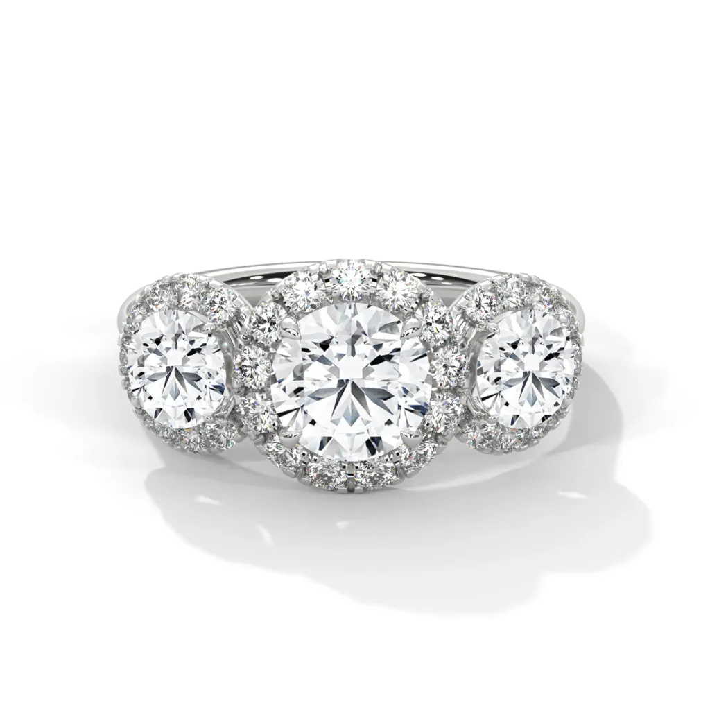 Marcella - three stone halo solitaire ring - VR87897 (White)