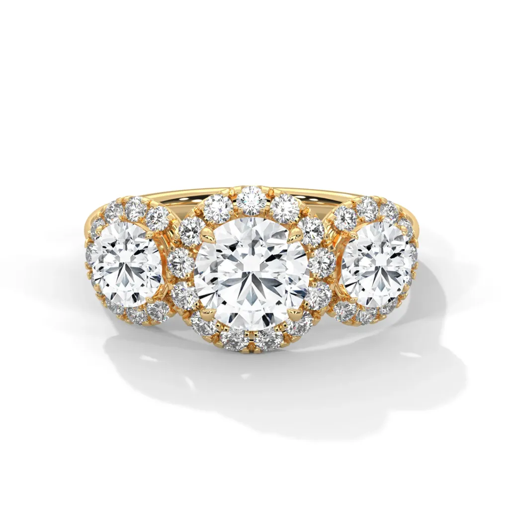 Marcella - three stone halo solitaire ring - VR87897