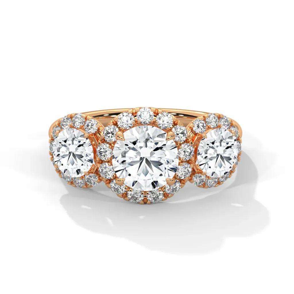Marcella - three stone halo solitaire ring - VR87897