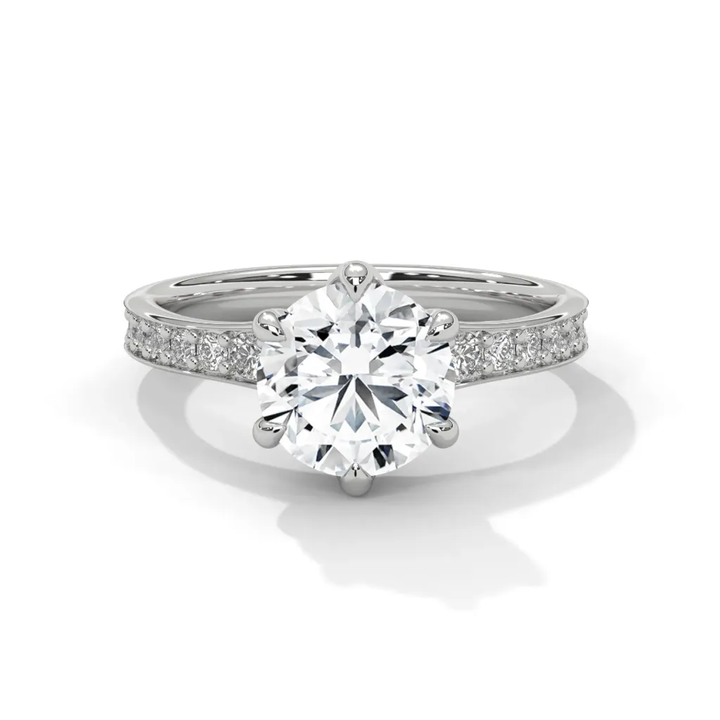 Quinara - six twisted prong accented solitaire ring - VR87901 (White)