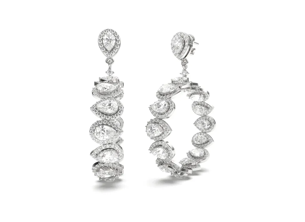 SERENELLE — Pear-shaped diamond with round halo, inside-out hoop earrings-VER1162 (White)