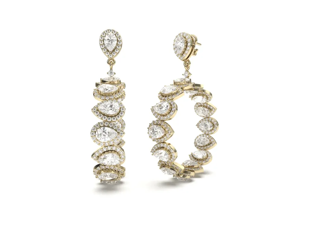 SERENELLE — Pear-shaped diamond with round halo, inside-out hoop earrings-VER1162