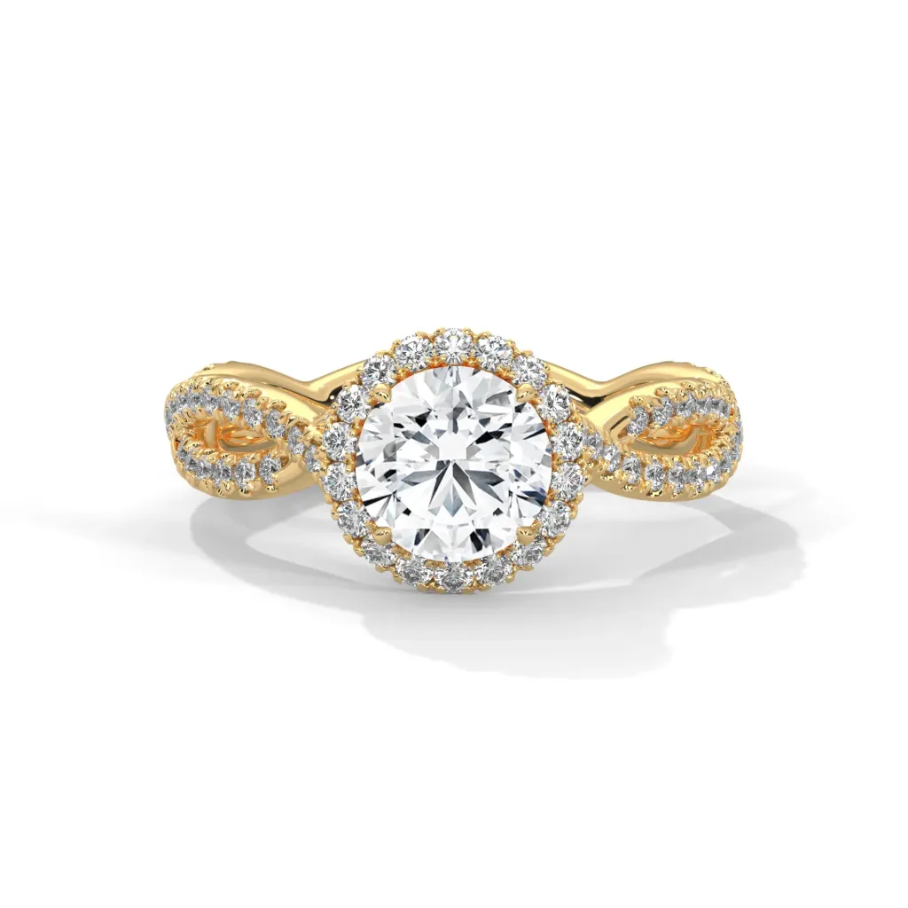 Vespera - accented twisted split shank solitaire ring with a halo - VR87906