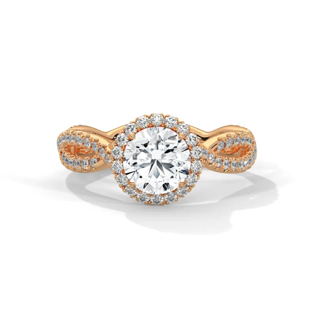Vespera - accented twisted split shank solitaire ring with a halo - VR87906
