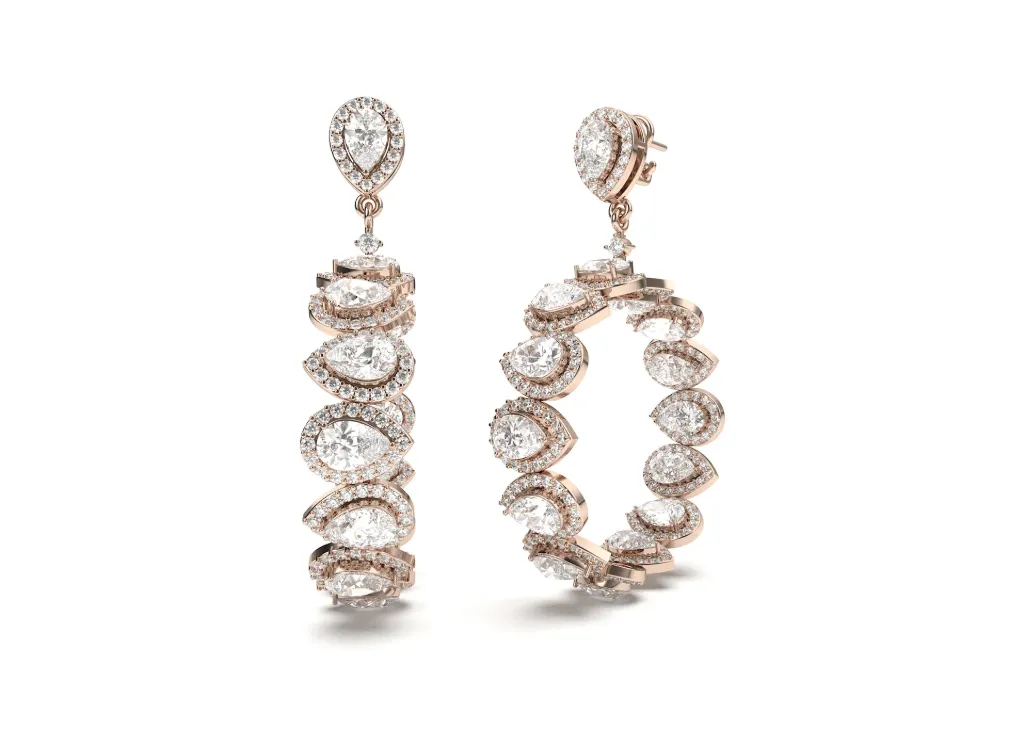 SERENELLE — Pear-shaped diamond with round halo, inside-out hoop earrings-VER1162
