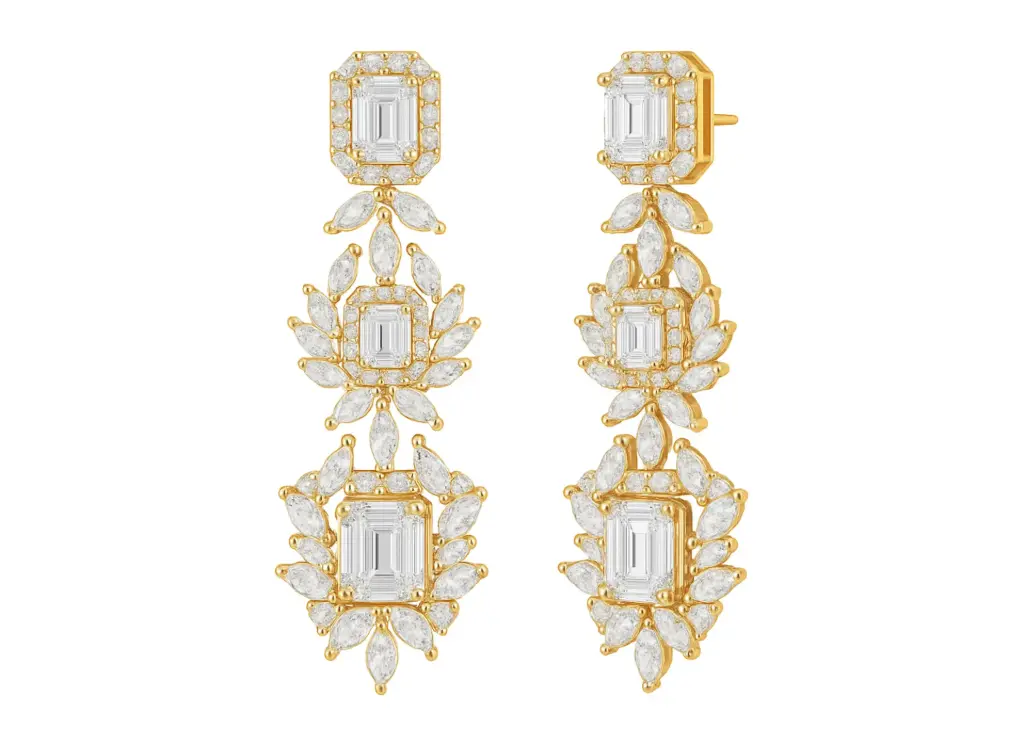 STELLARA — Emerald and marquise cut diamond chandelier earrings-VER1148