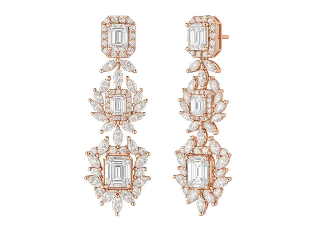 STELLARA — Emerald and marquise cut diamond chandelier earrings-VER1148