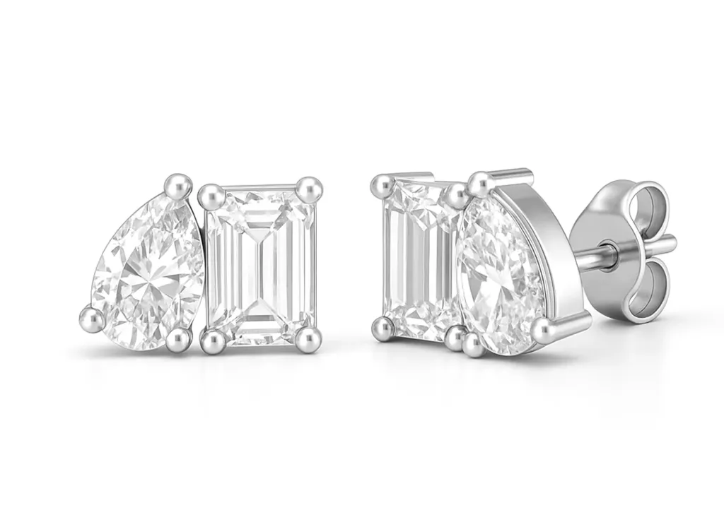 DYMERA — Emerald and pear-cut diamond Toi et Moi earrings-VER1047 (White)