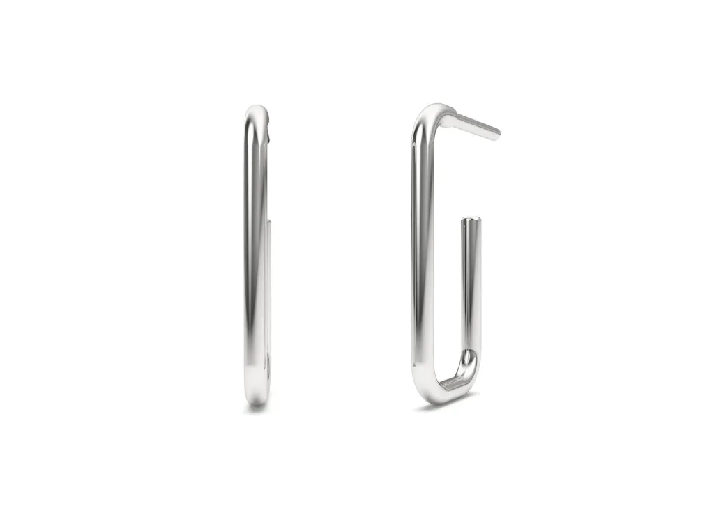 Boom - rectangular plain metal open hoop earrings-VER1105 (White)
