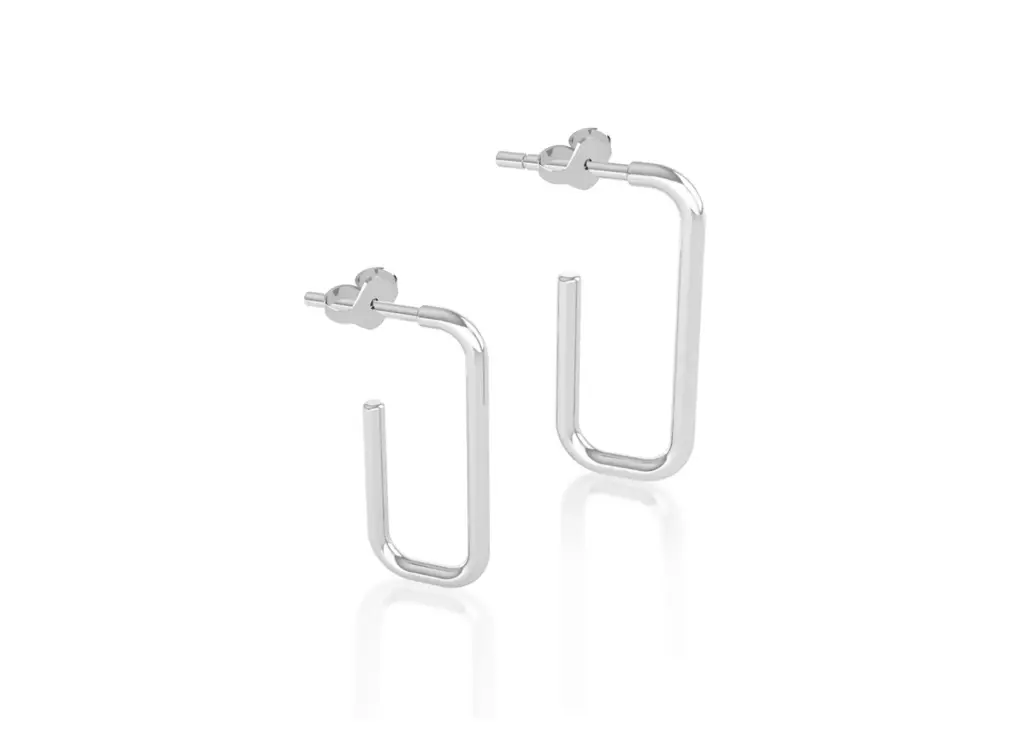 Boom - rectangular plain metal open hoop earrings-VER1105 (White)