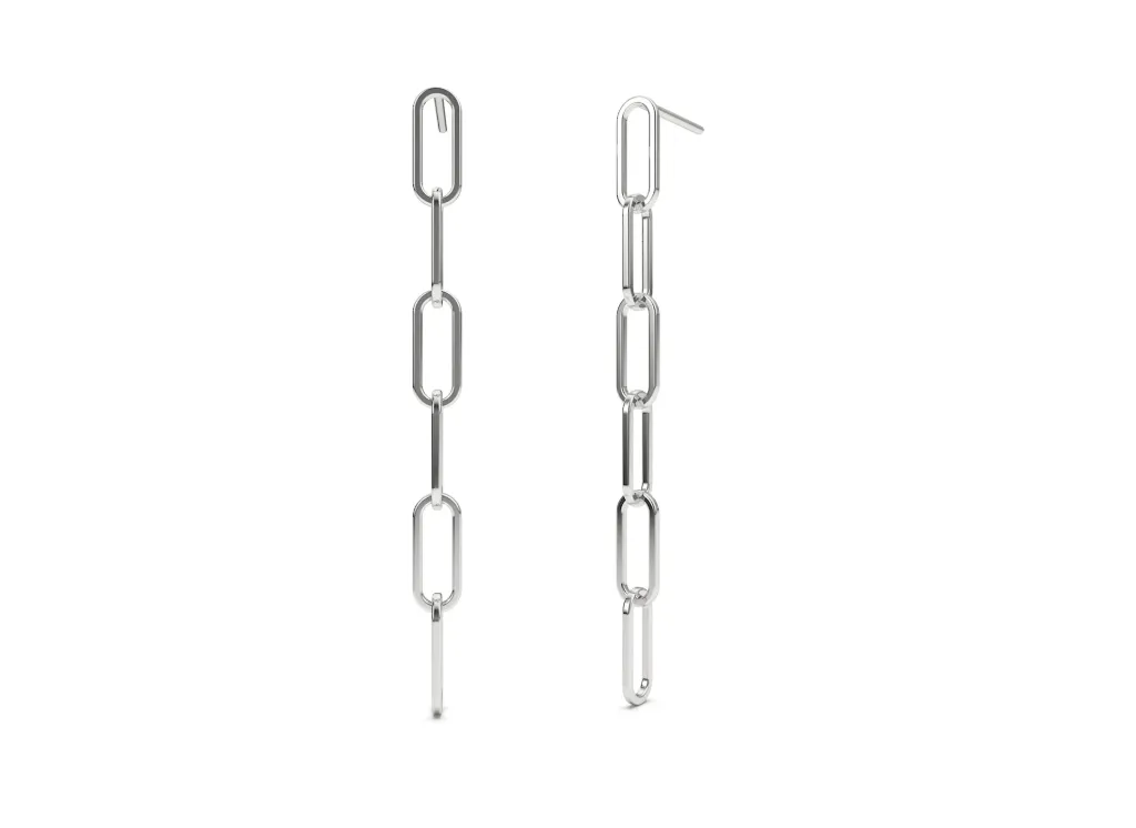 OVOLYNX - Sleek chain-link earring style composed of vertically connected elongated oval links-VER1106 (White)