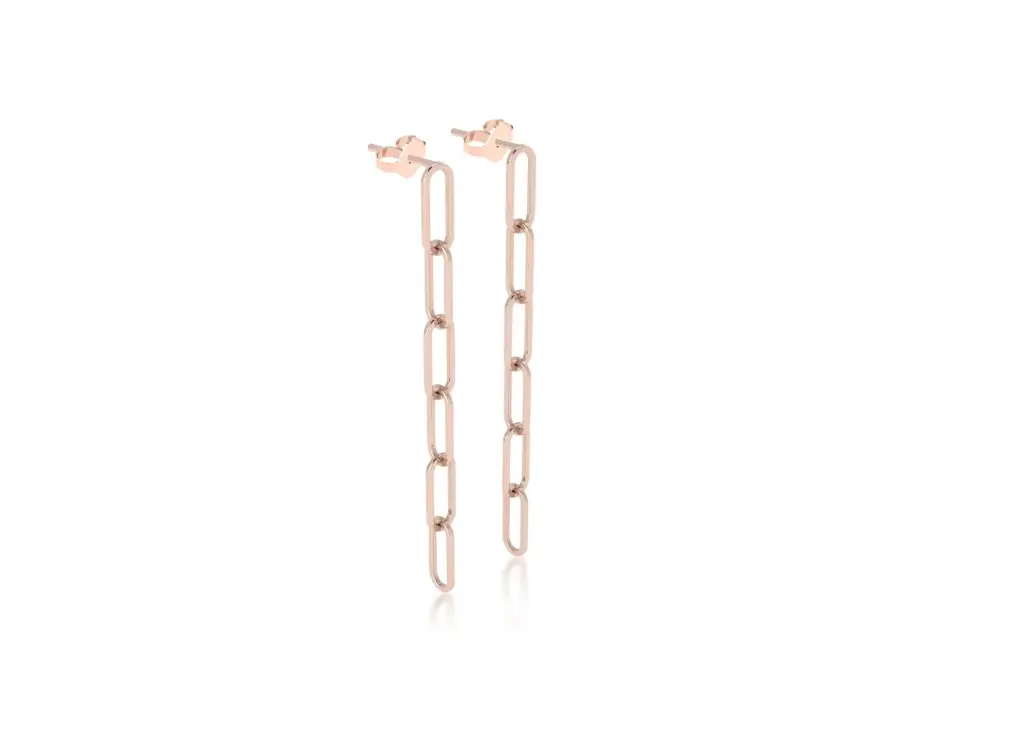 OVOLYNX - Sleek chain-link earring style composed of vertically connected elongated oval links-VER1106
