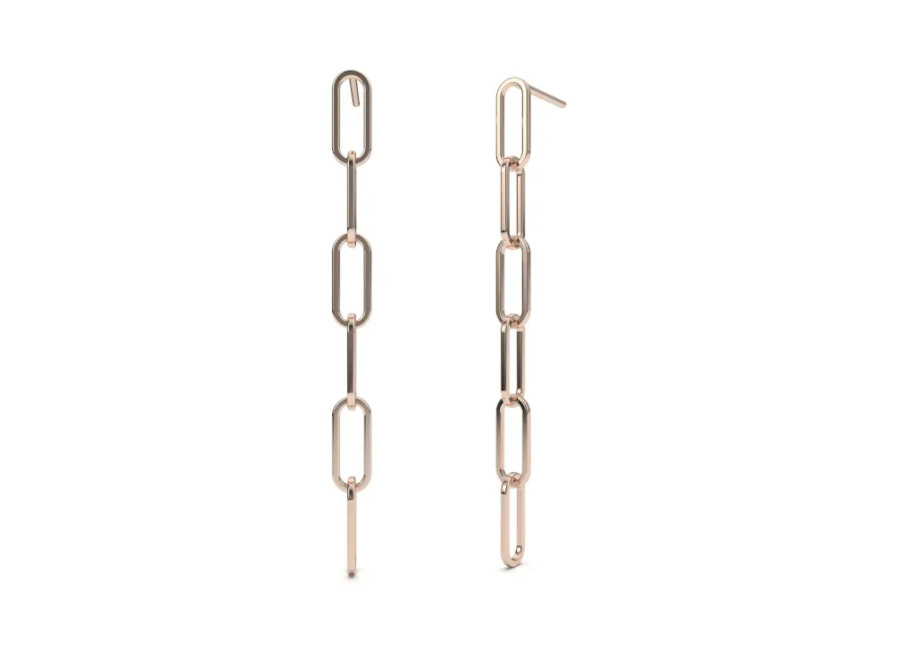 OVOLYNX - Sleek chain-link earring style composed of vertically connected elongated oval links-VER1106