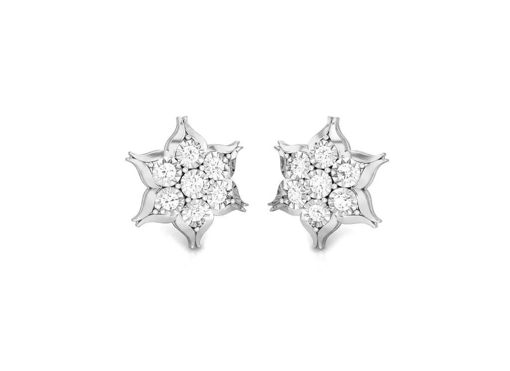 FLORIQUE - stud earring style featuring a seven-diamond floral cluster with petal-inspired settings - VER1107 (White)