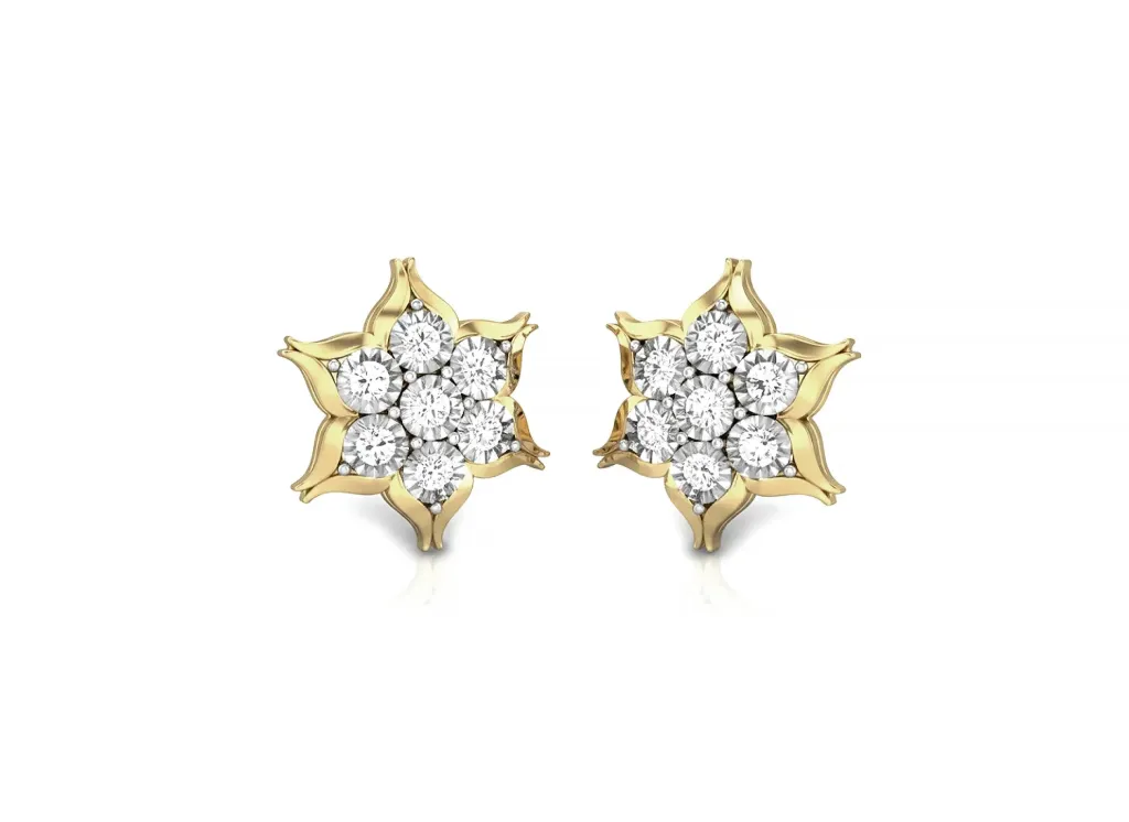 FLORIQUE - stud earring style featuring a seven-diamond floral cluster with petal-inspired settings - VER1107