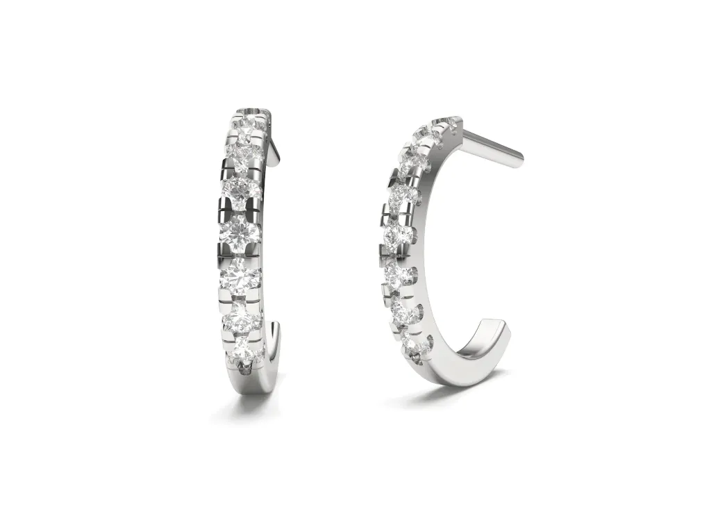 LUMIVINE - classic hoop earring style adorned with a single row of round-cut diamonds along the outer edge - VER1173 (White)