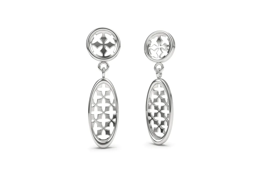 CRUCELLE - geometric drop earring style featuring circular and oval elements with symmetrical cross-like cutout patterns - VER1252 (White)