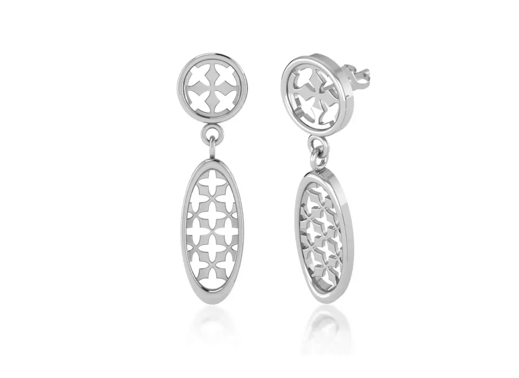 CRUCELLE - geometric drop earring style featuring circular and oval elements with symmetrical cross-like cutout patterns - VER1252