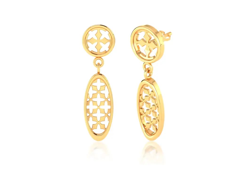 CRUCELLE - geometric drop earring style featuring circular and oval elements with symmetrical cross-like cutout patterns - VER1252