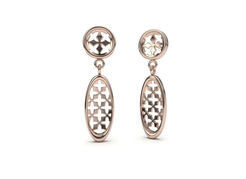 CRUCELLE - geometric drop earring style featuring circular and oval elements with symmetrical cross-like cutout patterns - VER1252