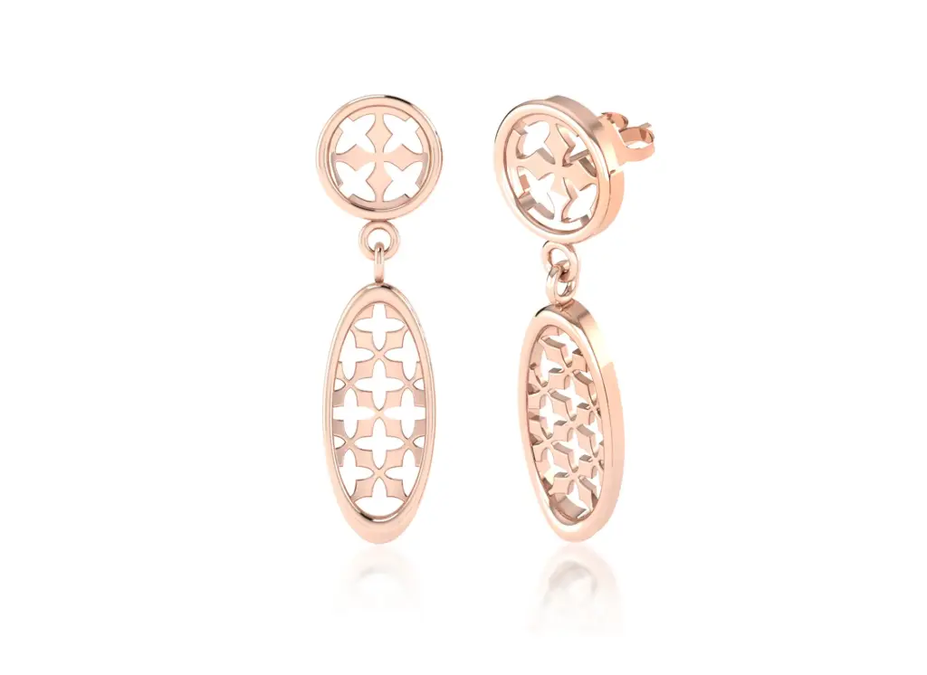 CRUCELLE - geometric drop earring style featuring circular and oval elements with symmetrical cross-like cutout patterns - VER1252