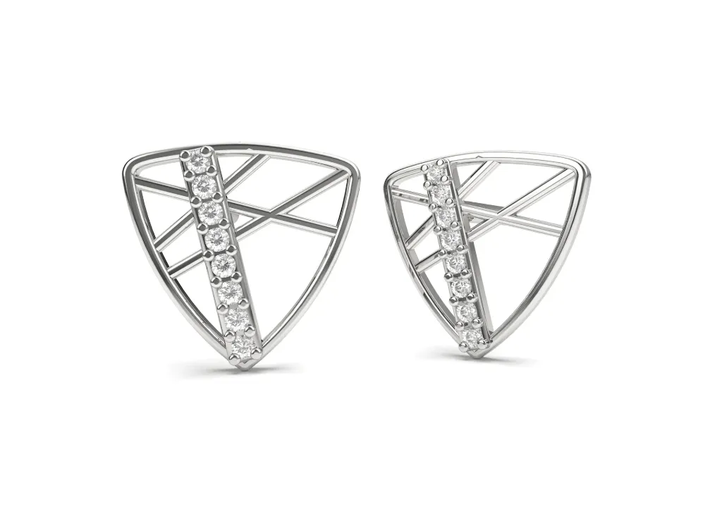 TRIVELLE - inverted triangle earrings with diamond-lined centers and crisscross detailing - VER1254 (White)