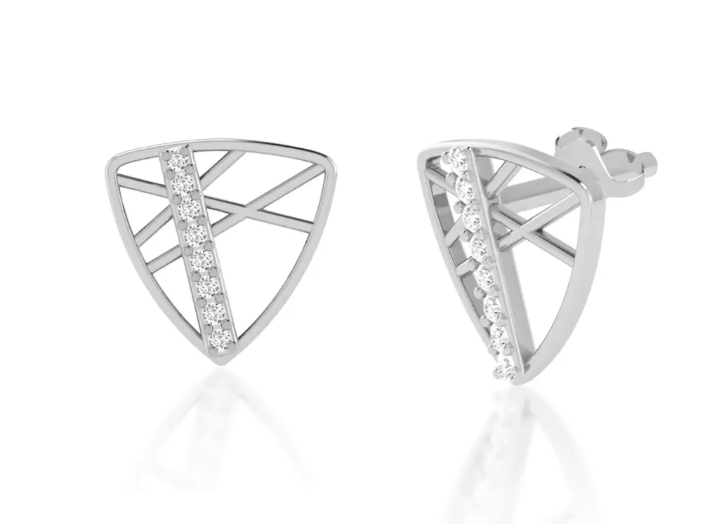 TRIVELLE - inverted triangle earrings with diamond-lined centers and crisscross detailing - VER1254 (White)