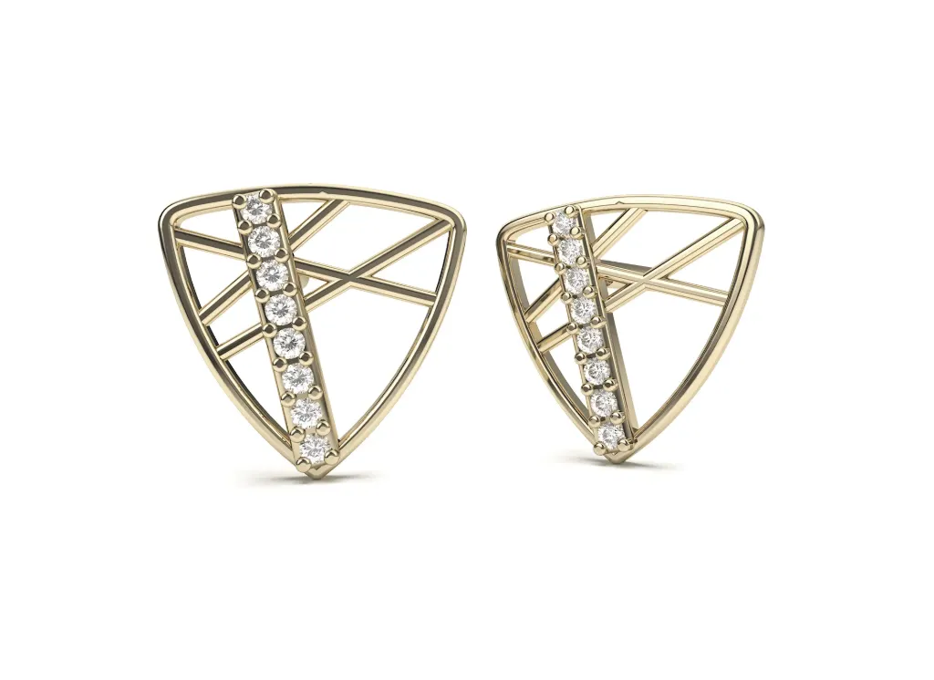 TRIVELLE - inverted triangle earrings with diamond-lined centers and crisscross detailing - VER1254