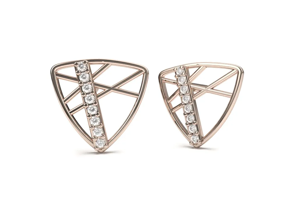 TRIVELLE - inverted triangle earrings with diamond-lined centers and crisscross detailing - VER1254