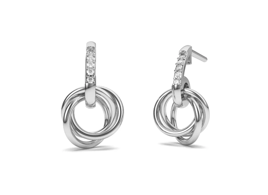 AURAVIE - diamond-accented vertical bar earrings with interlocking tri-color hoops - VER1255 (White)