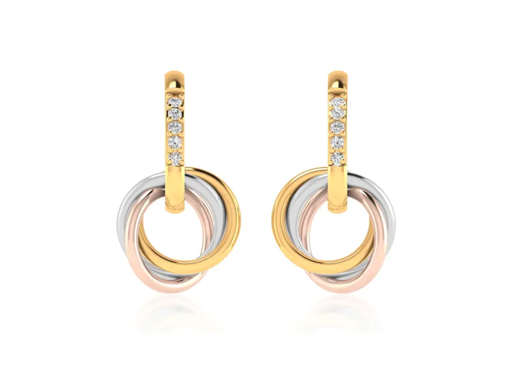 AURAVIE - diamond-accented vertical bar earrings with interlocking tri-color hoops - VER1255