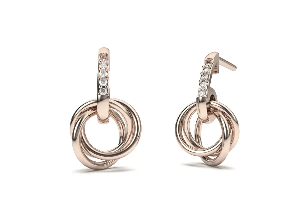 AURAVIE - diamond-accented vertical bar earrings with interlocking tri-color hoops - VER1255