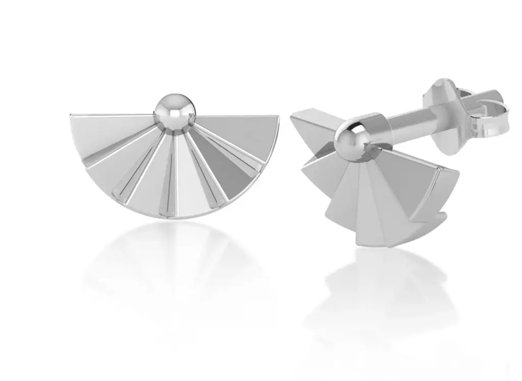 FANORA-cufflink style earring featuring semicircular radiating tapered segments from a central sphere - VER1259 (White)