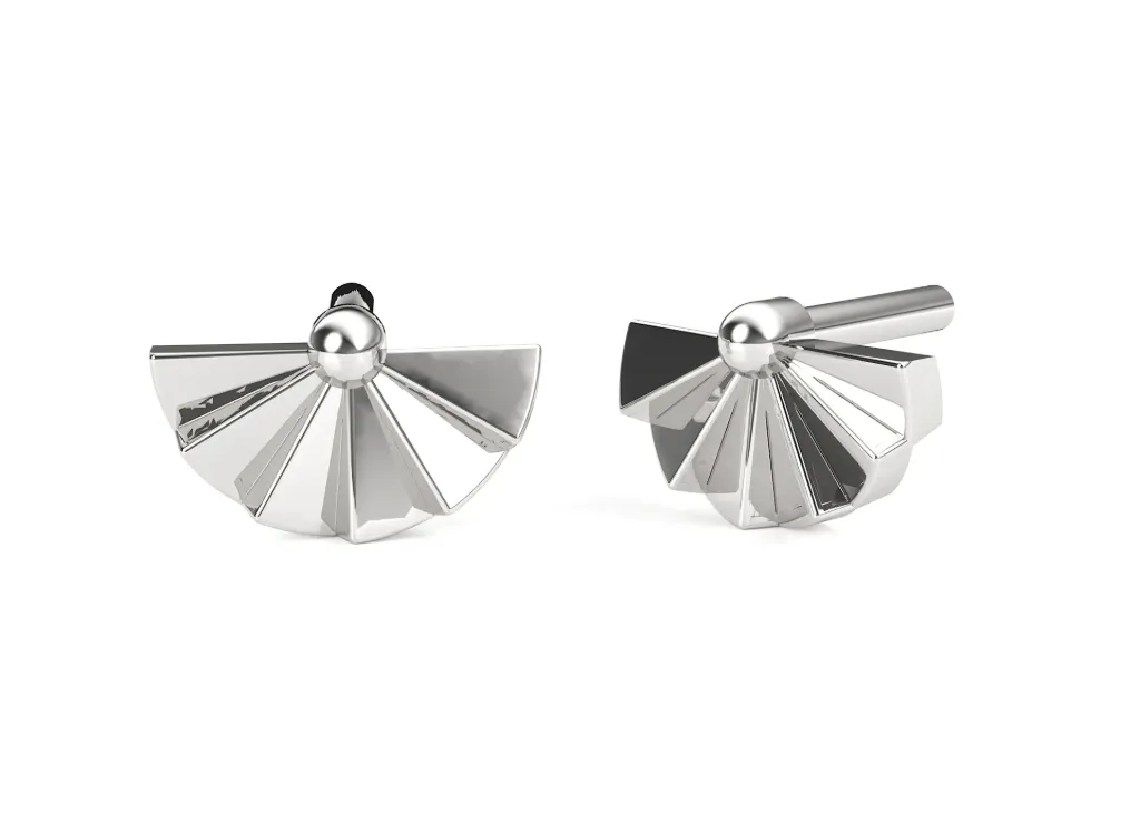 FANORA-cufflink style earring featuring semicircular radiating tapered segments from a central sphere - VER1259