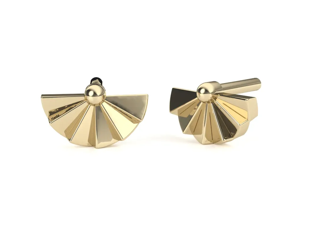 FANORA-cufflink style earring featuring semicircular radiating tapered segments from a central sphere - VER1259