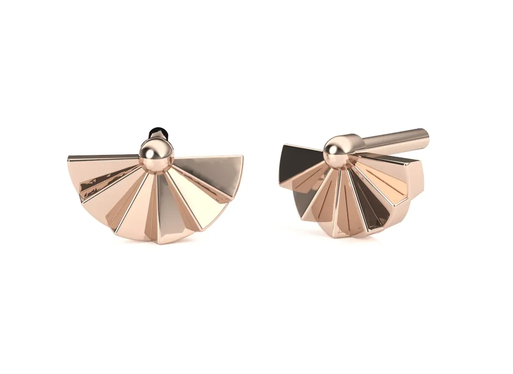 FANORA-cufflink style earring featuring semicircular radiating tapered segments from a central sphere - VER1259