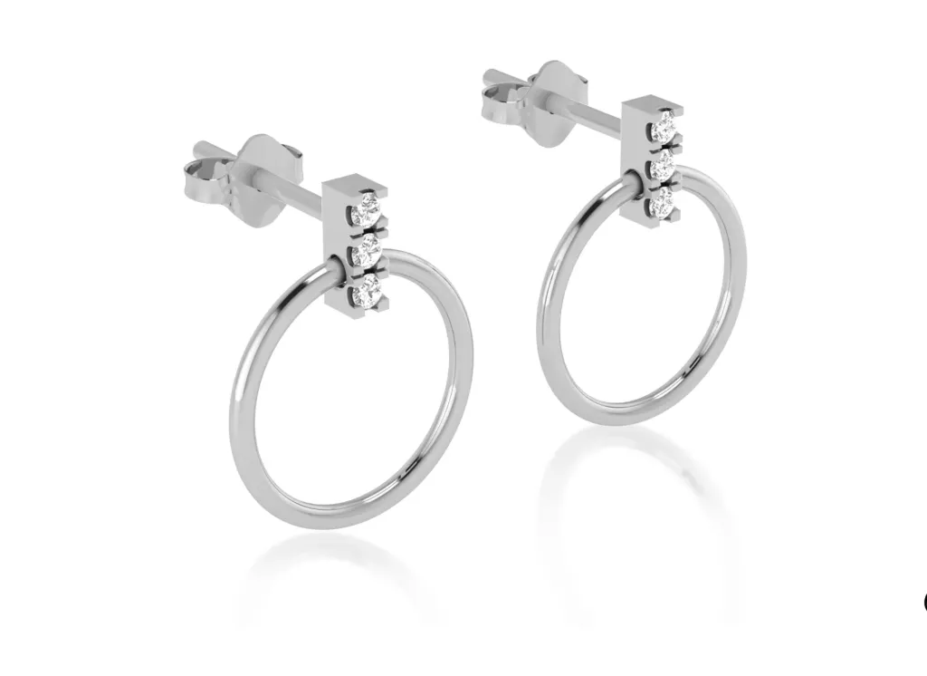 TRINELLE-circular loop earrings suspended from diamond-accented vertical bars - VER1263 (White)