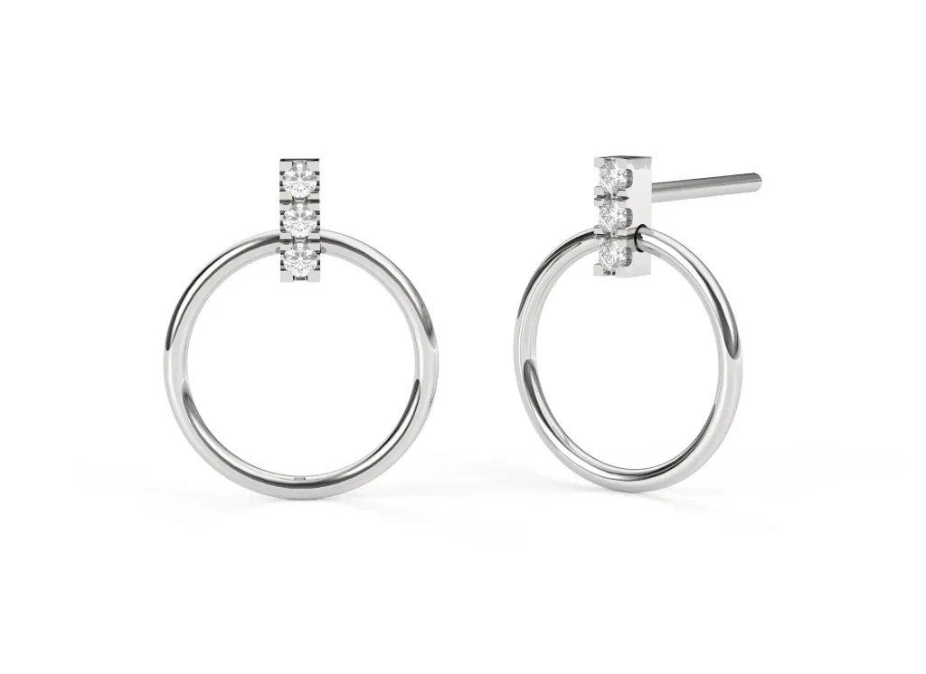 TRINELLE-circular loop earrings suspended from diamond-accented vertical bars - VER1263