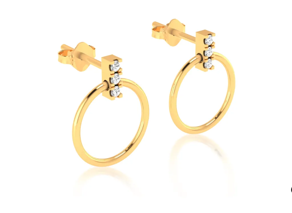 TRINELLE-circular loop earrings suspended from diamond-accented vertical bars - VER1263