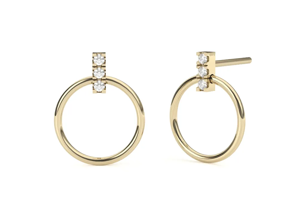 TRINELLE-circular loop earrings suspended from diamond-accented vertical bars - VER1263