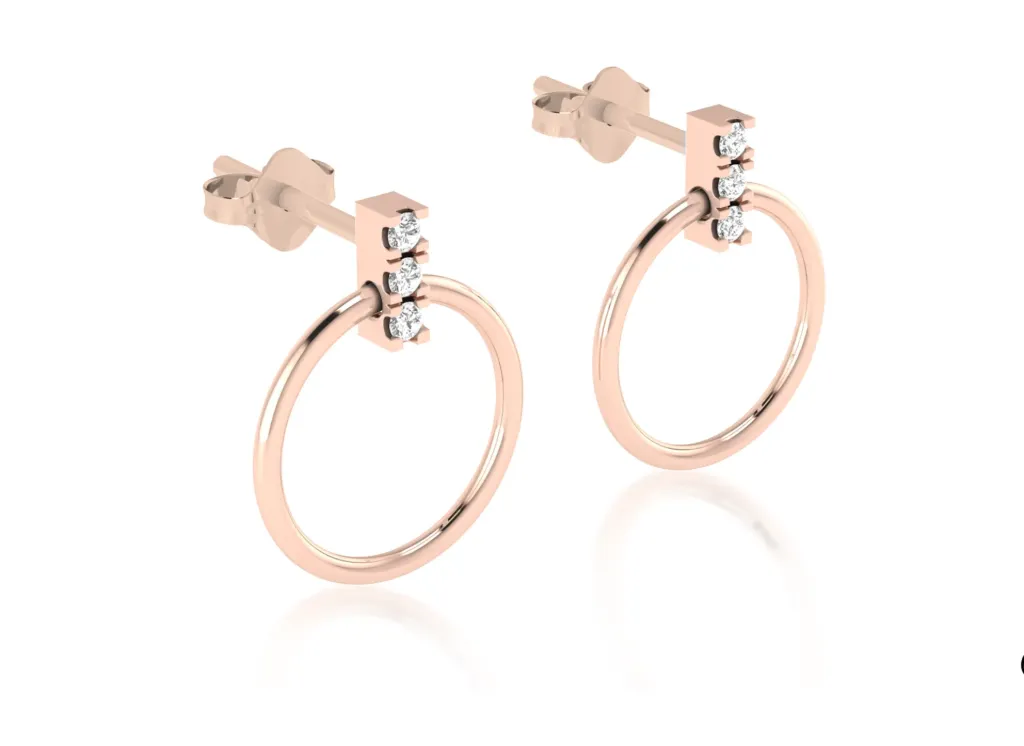 TRINELLE-circular loop earrings suspended from diamond-accented vertical bars - VER1263